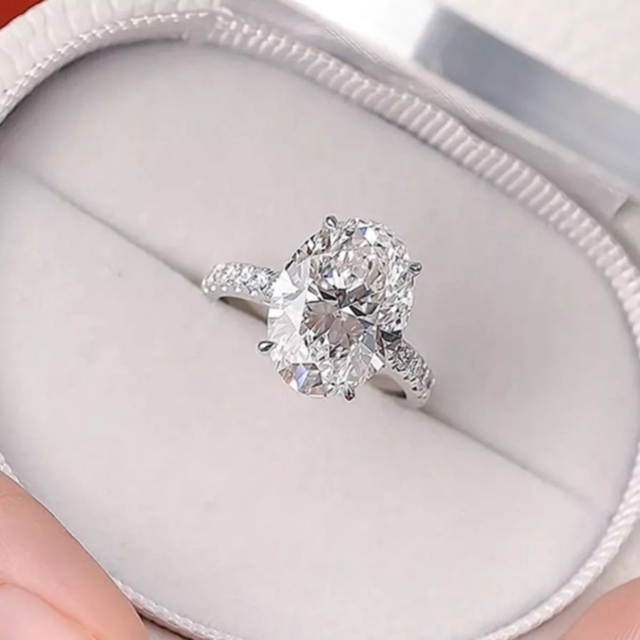 3 Carat 925 Sterling Silver Moissanite Oval Ring Silver / 4 Apparel and Accessories