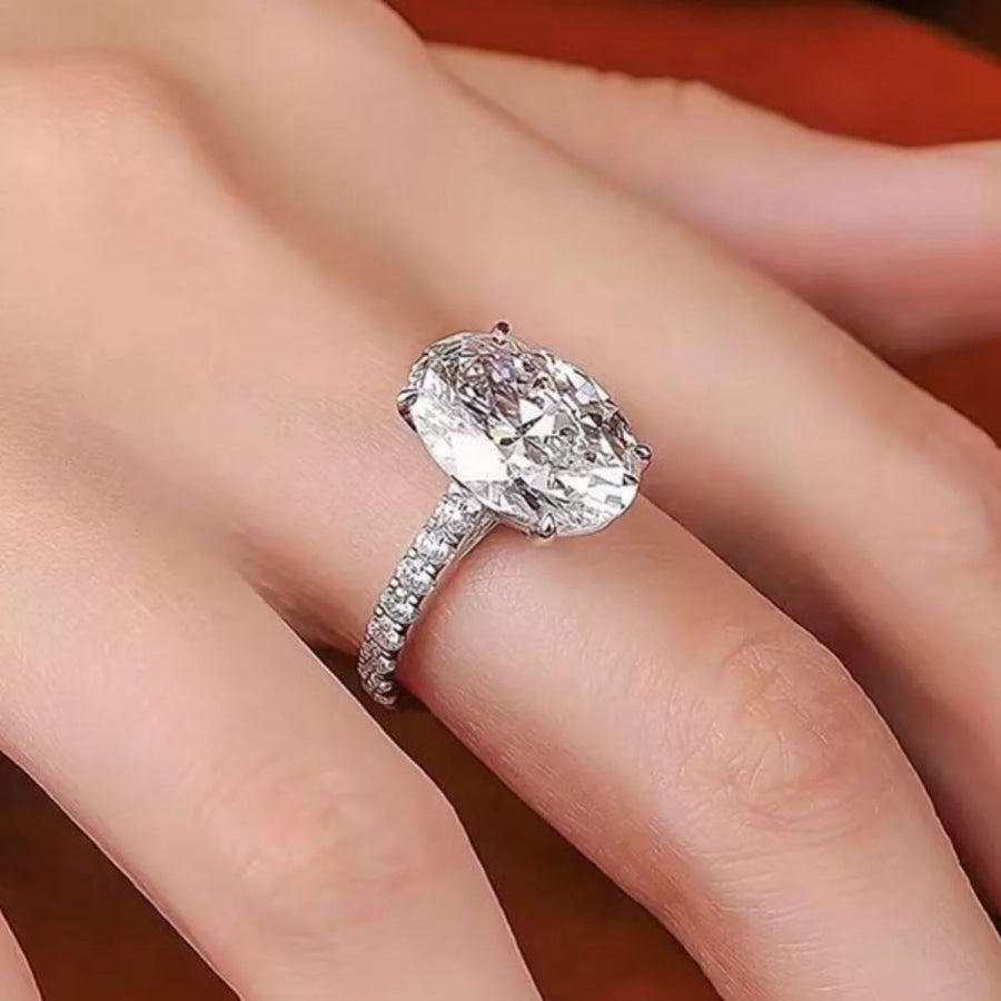 3 Carat 925 Sterling Silver Moissanite Oval Ring Silver / 4 Apparel and Accessories