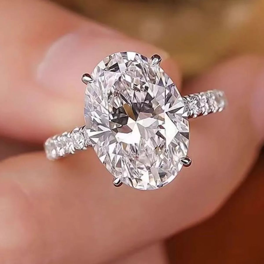 3 Carat 925 Sterling Silver Moissanite Oval Ring Apparel and Accessories