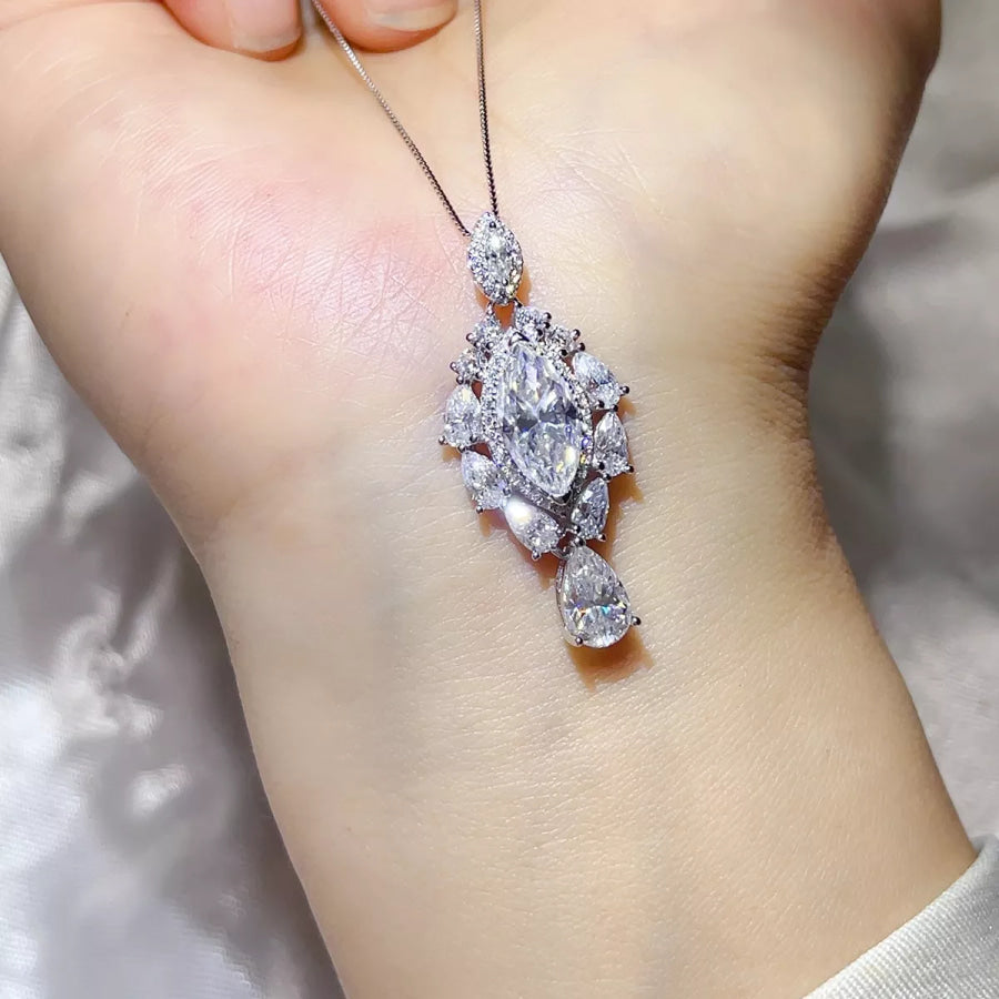 3 Carat 925 Sterling Silver Moissanite Pendant Necklace Silver / One Size Apparel and Accessories
