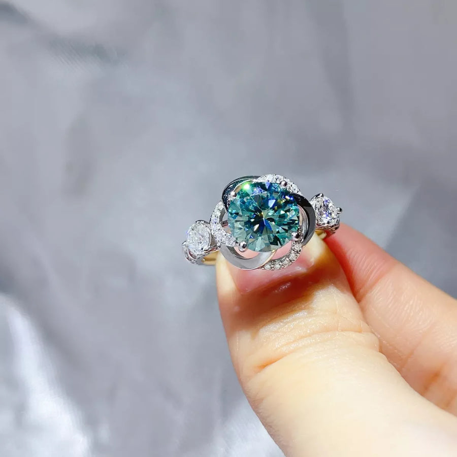 3 Carat 925 Sterling Silver Moissanite Ring Green / 4 Apparel and Accessories