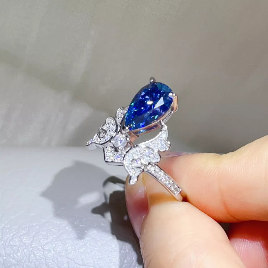 3 Carat 925 Sterling Silver Moissanite Ring Blue / 5 Apparel and Accessories