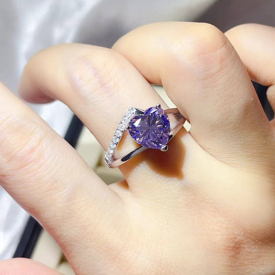 3 Carat 925 Sterling Silver Moissanite Ring Blue Purple / 4.5 Apparel and Accessories