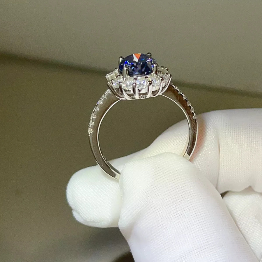 3 Carat 925 Sterling Silver Moissanite Ring Blue / 5 Apparel and Accessories