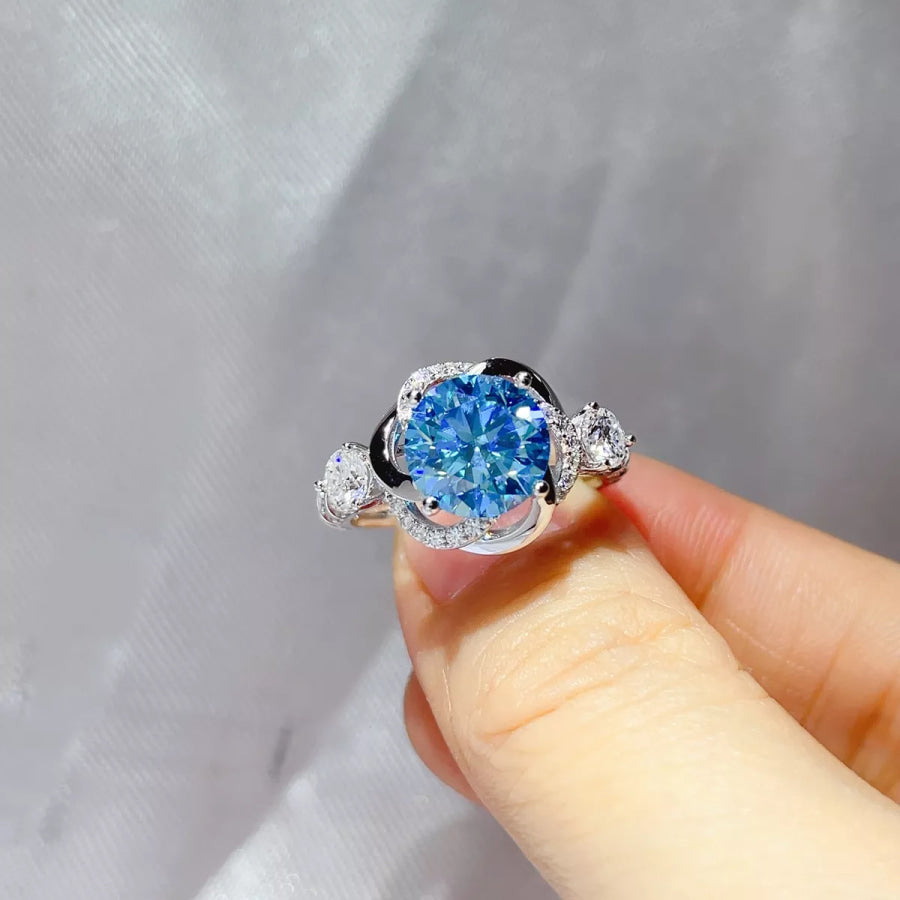 3 Carat 925 Sterling Silver Moissanite Ring Blue / 4 Apparel and Accessories