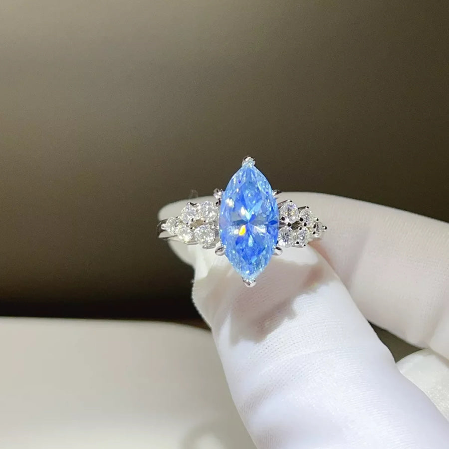 3 Carat 925 Sterling Silver Moissanite Ring Blue / 4 Apparel and Accessories
