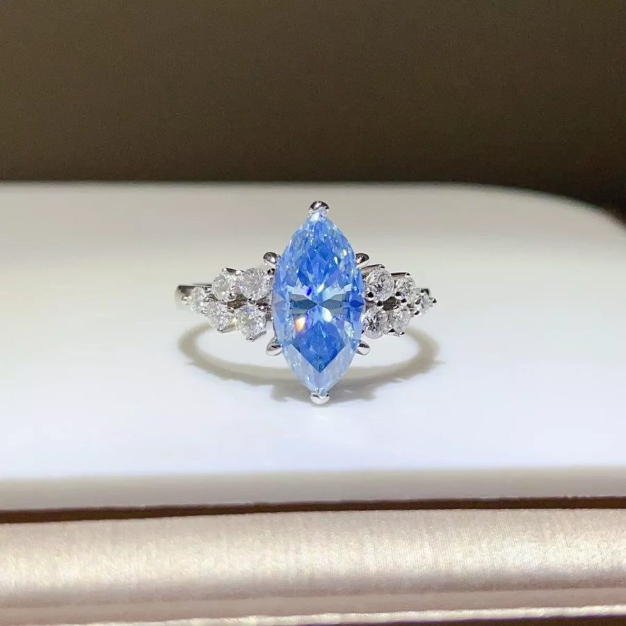 3 Carat 925 Sterling Silver Moissanite Ring Blue / 4 Apparel and Accessories