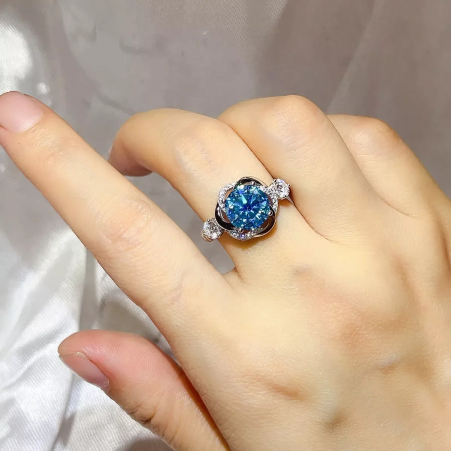 3 Carat 925 Sterling Silver Moissanite Ring Blue / 4 Apparel and Accessories