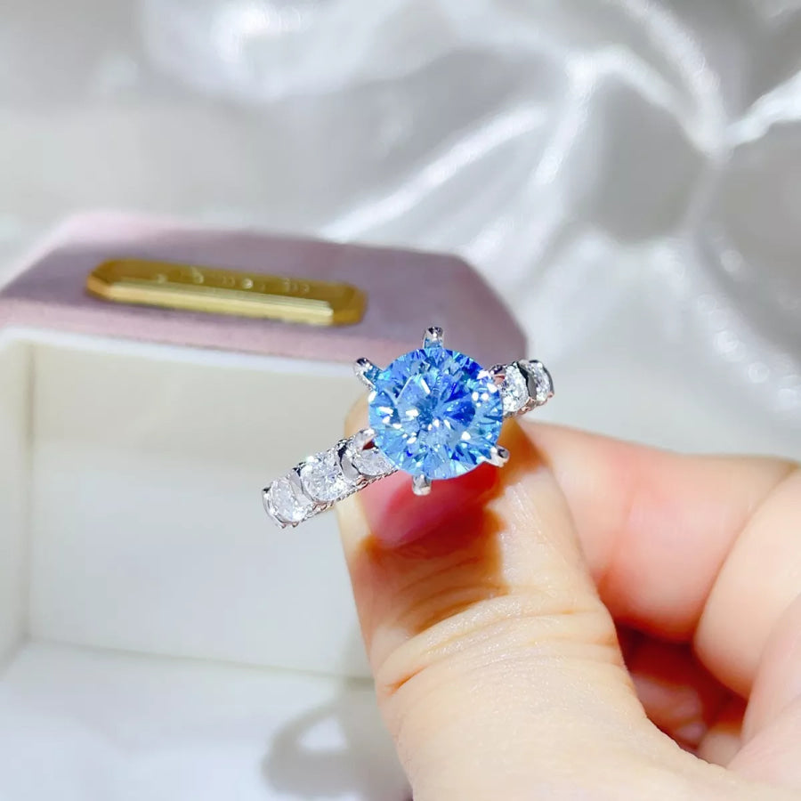 3 Carat 925 Sterling Silver Moissanite Ring Blue / 4 Apparel and Accessories