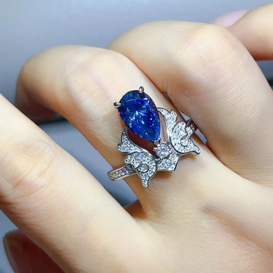 3 Carat 925 Sterling Silver Moissanite Ring Blue / 5 Apparel and Accessories