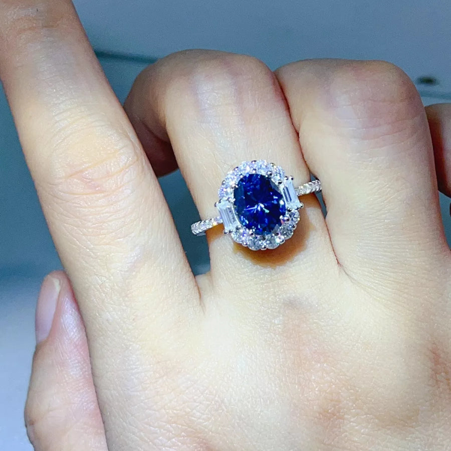 3 Carat 925 Sterling Silver Moissanite Ring Blue / 5 Apparel and Accessories