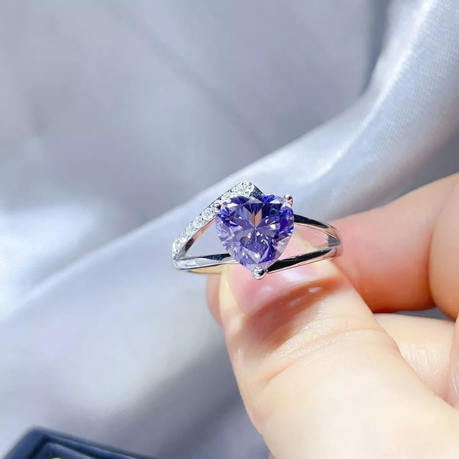 3 Carat 925 Sterling Silver Moissanite Ring Blue Purple / 4.5 Apparel and Accessories