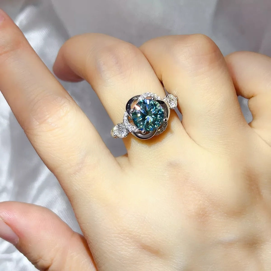 3 Carat 925 Sterling Silver Moissanite Ring Green / 4 Apparel and Accessories