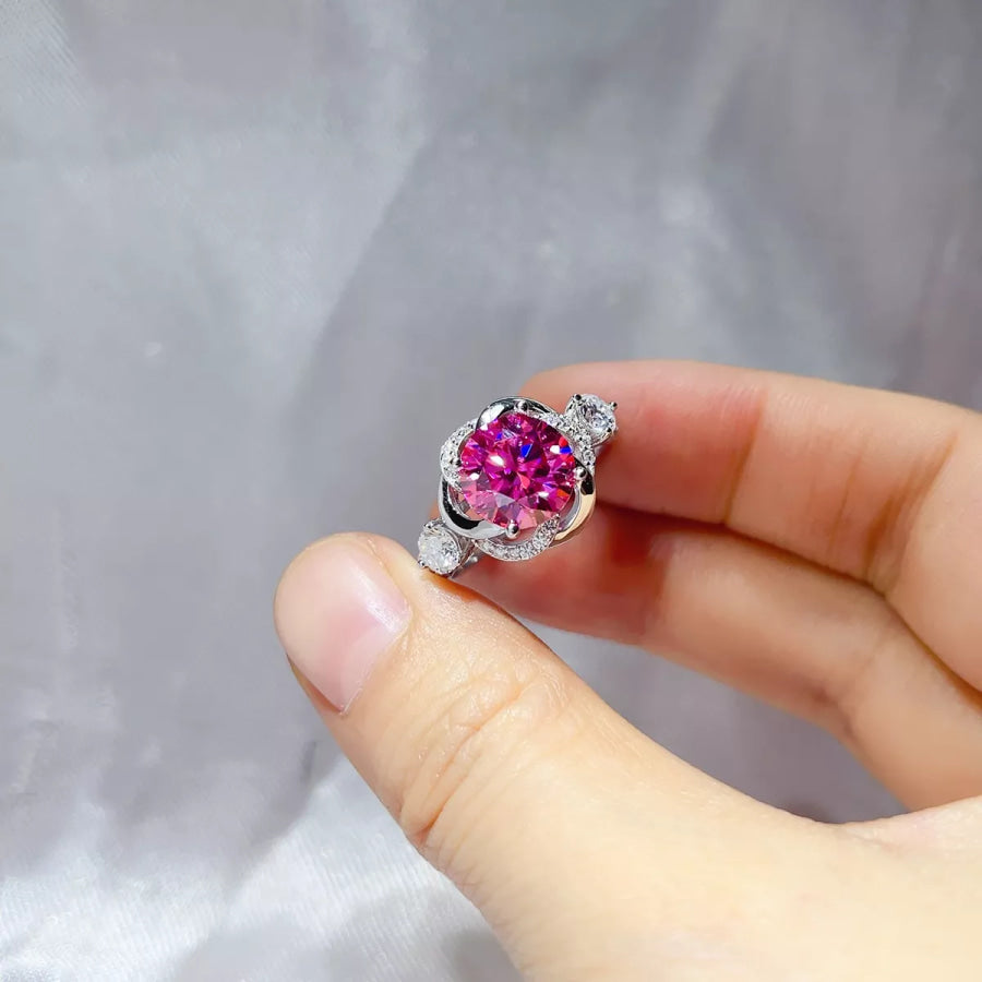 3 Carat 925 Sterling Silver Moissanite Ring Hot Pink / 4 Apparel and Accessories