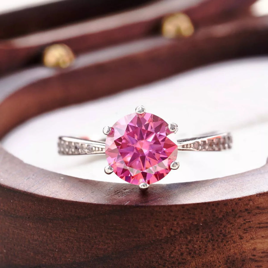 3 Carat 925 Sterling Silver Moissanite Ring Hot Pink / One Size Apparel and Accessories
