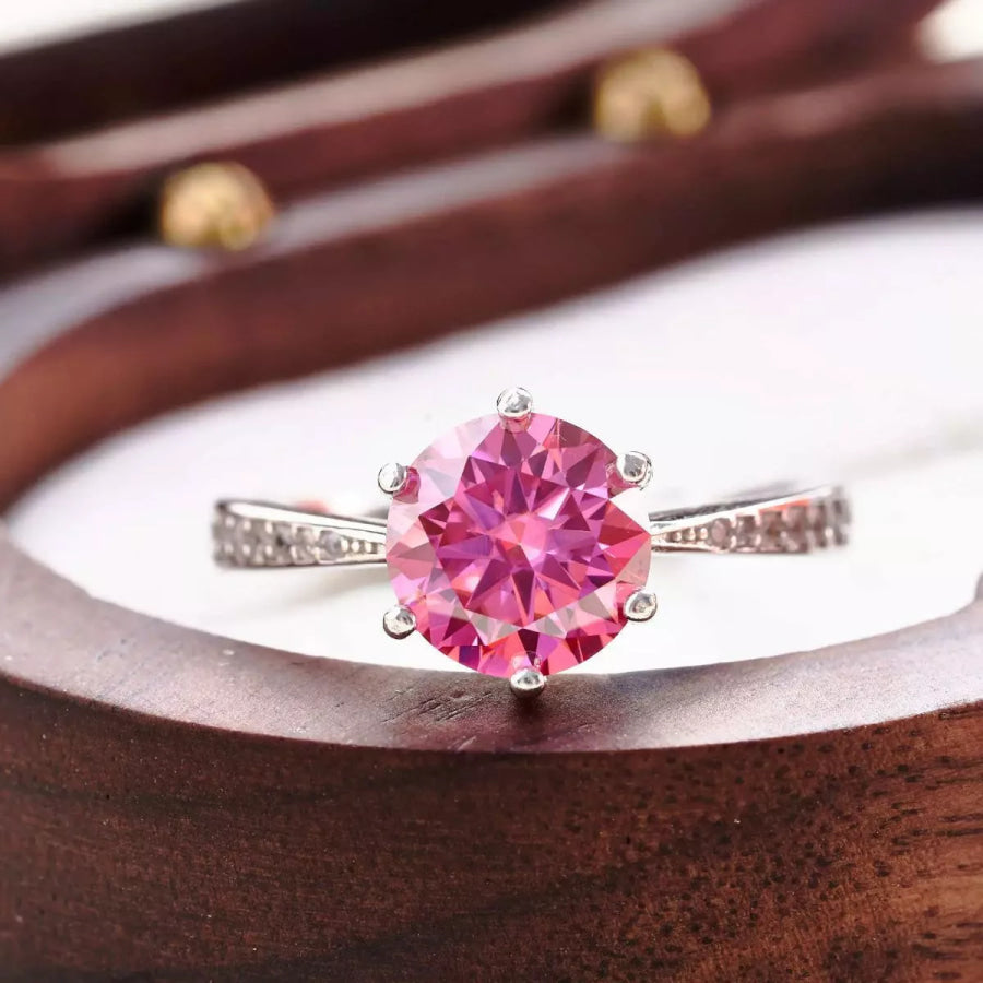 3 Carat 925 Sterling Silver Moissanite Ring Hot Pink / One Size Apparel and Accessories