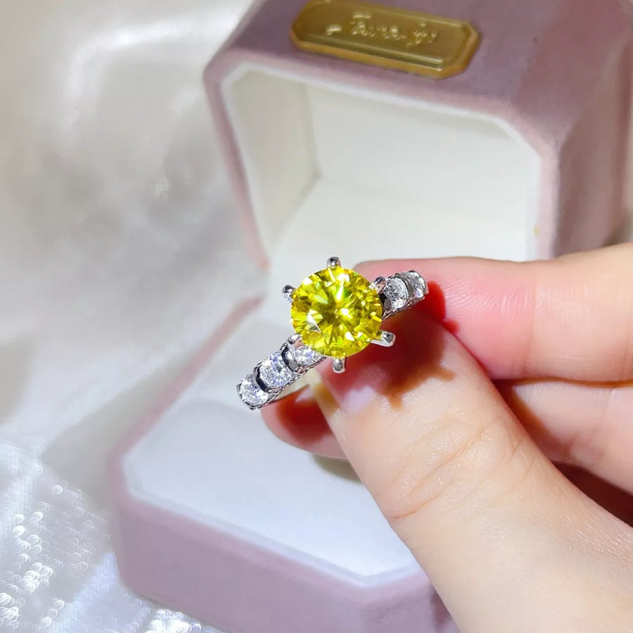 3 Carat 925 Sterling Silver Moissanite Ring Pastel Yellow / 4 Apparel and Accessories