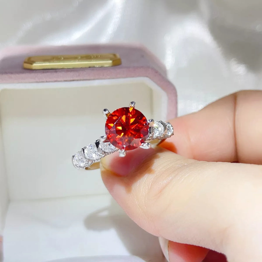 3 Carat 925 Sterling Silver Moissanite Ring Red / 4 Apparel and Accessories
