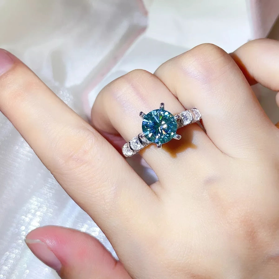 3 Carat 925 Sterling Silver Moissanite Ring Turquoise / 4 Apparel and Accessories