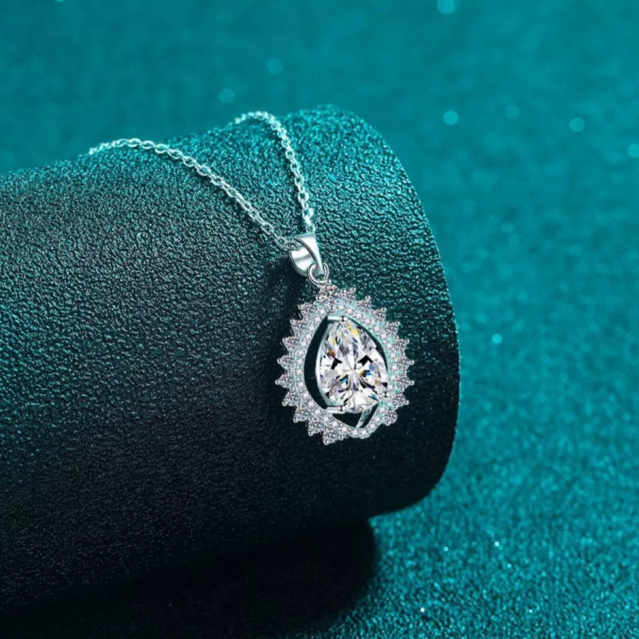 3 Carat 925 Sterling Silver Moissanite Teardrop Necklace Silver / onesize Apparel and Accessories