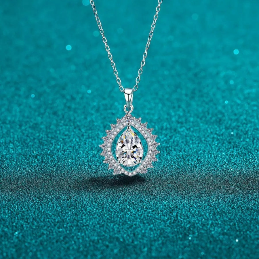 3 Carat 925 Sterling Silver Moissanite Teardrop Necklace Silver / onesize Apparel and Accessories
