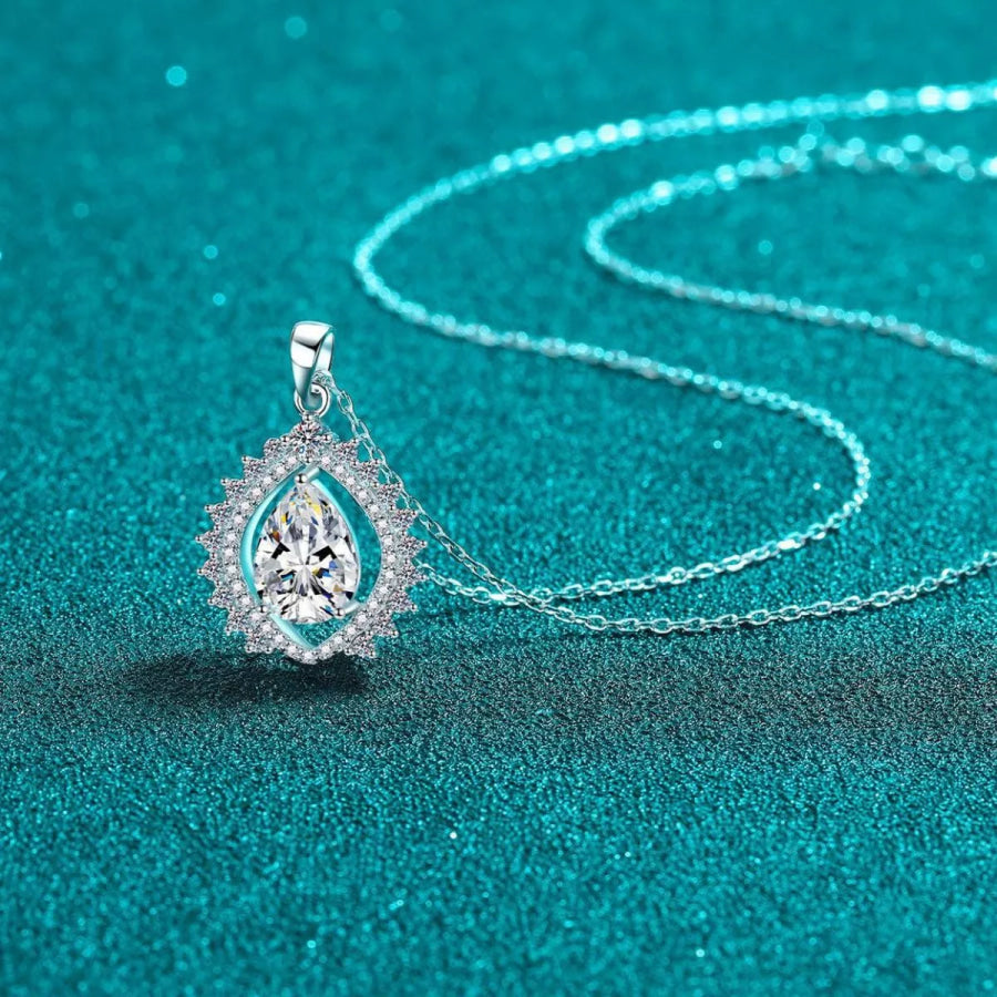 3 Carat 925 Sterling Silver Moissanite Teardrop Necklace Silver / onesize Apparel and Accessories