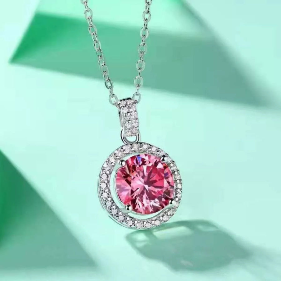 3 Carat Moissanite 925 Sterling Silver Pendant Necklace Blush Pink / One Size Apparel and Accessories