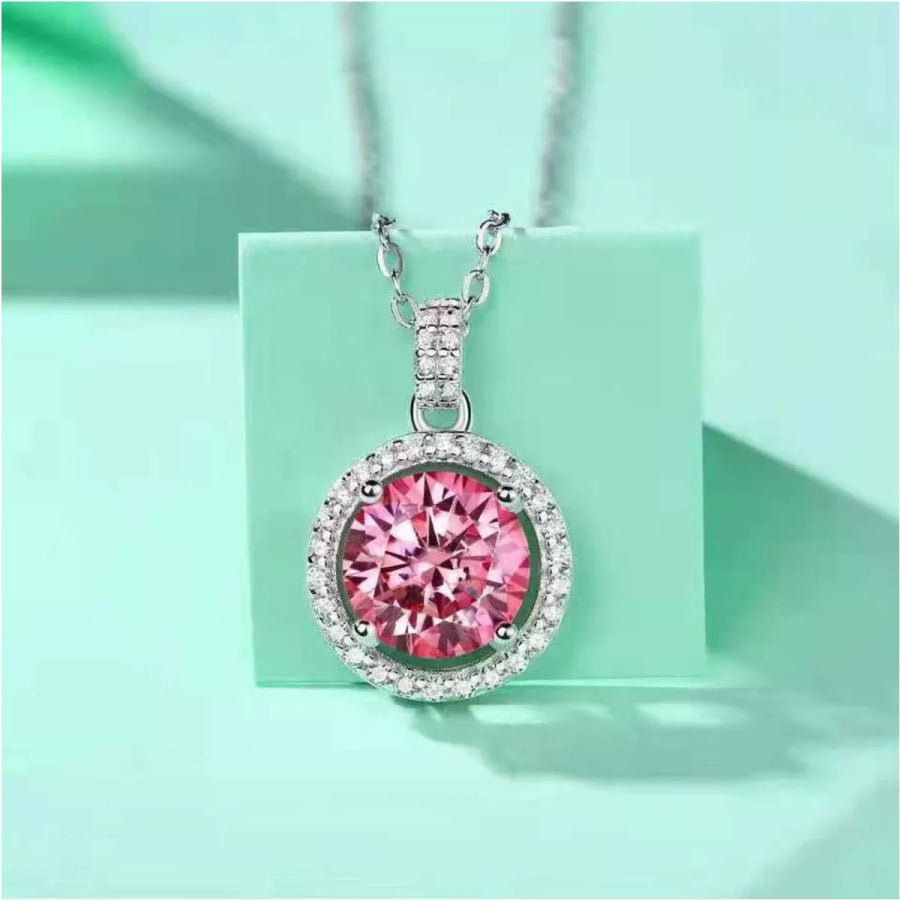 3 Carat Moissanite 925 Sterling Silver Pendant Necklace Blush Pink / One Size Apparel and Accessories