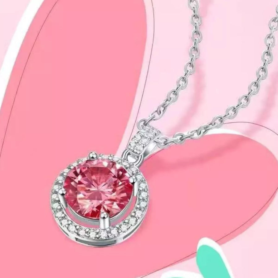 3 Carat Moissanite 925 Sterling Silver Pendant Necklace Blush Pink / One Size Apparel and Accessories