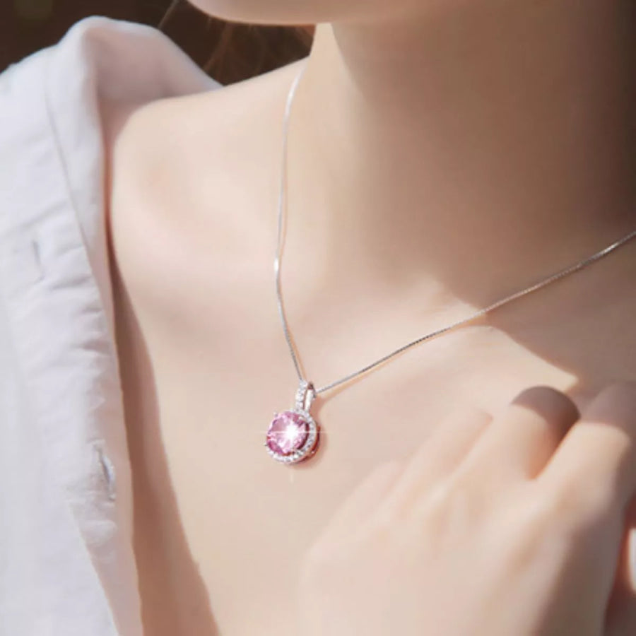 3 Carat Moissanite 925 Sterling Silver Pendant Necklace Blush Pink / One Size Apparel and Accessories