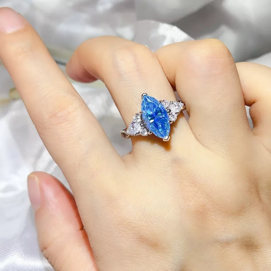 3 Carat Moissanite 925 Sterling Silver Ring Pastel Blue / 4.5 Apparel and Accessories