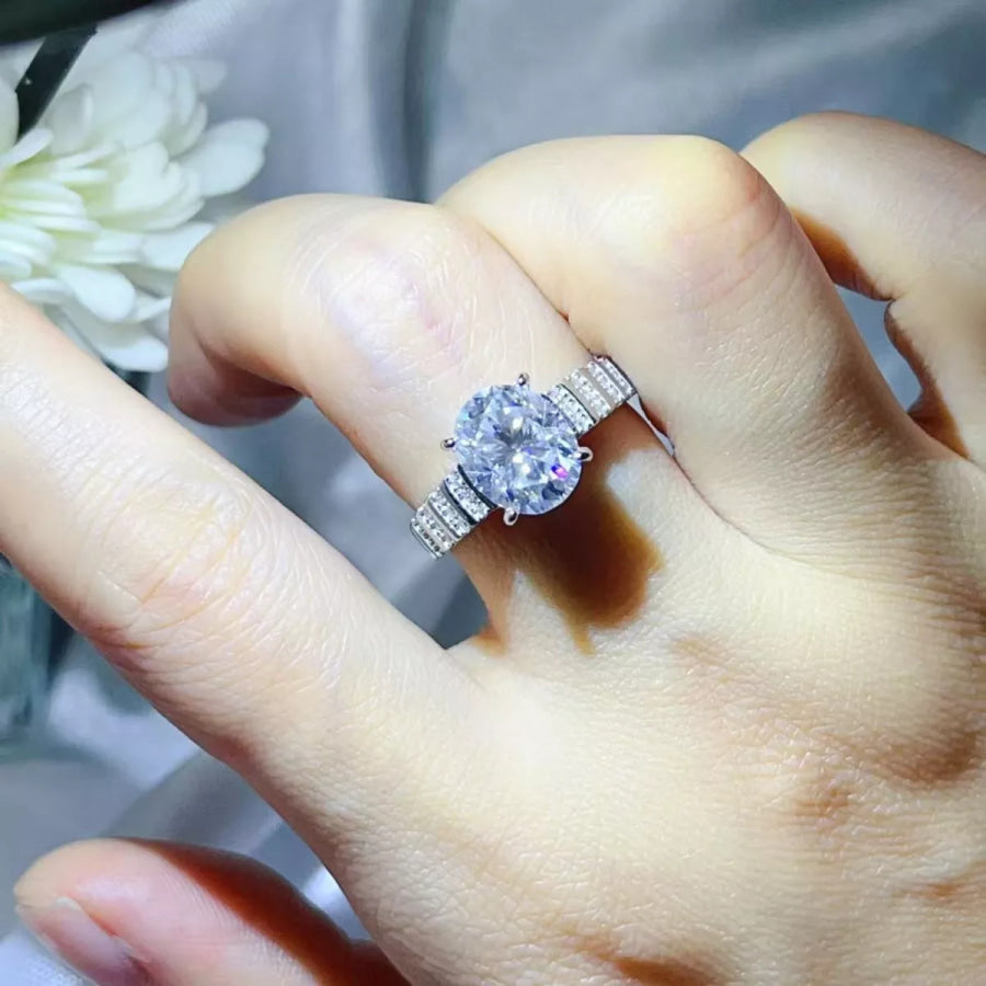 3 Carat Moissanite Oval 925 Sterling Silver Ring Silver / 4.5 Apparel and Accessories