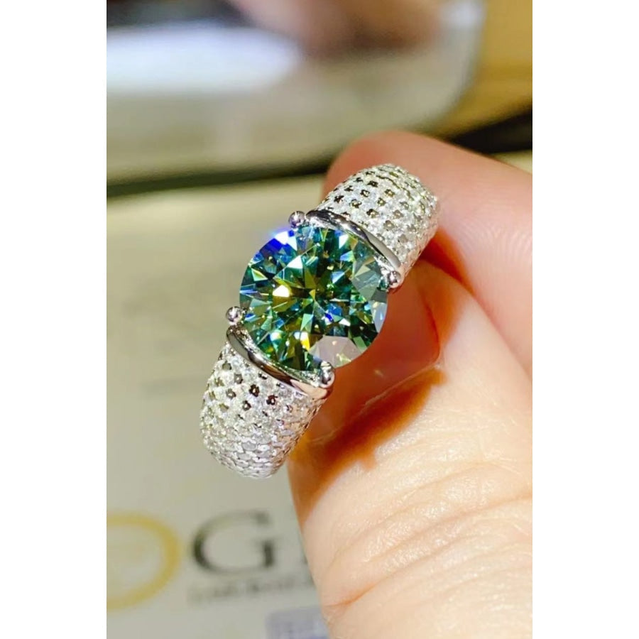 3 Carat Moissanite Side Stone Ring Mid Green / 8