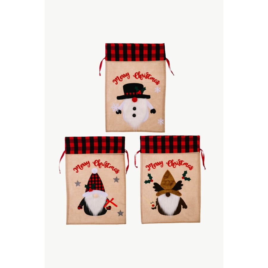 3-Pack Christmas Graphic Drawstring Gift Bags Santa/Reindeer/Snowman / One Size/3 Pack Apparel and Accessories