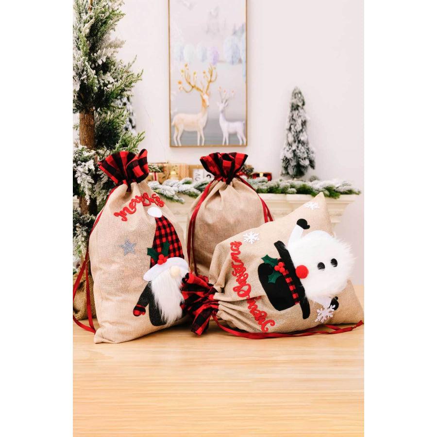 3-Pack Christmas Graphic Drawstring Gift Bags Santa/Reindeer/Snowman / One Size/3 Pack Apparel and Accessories