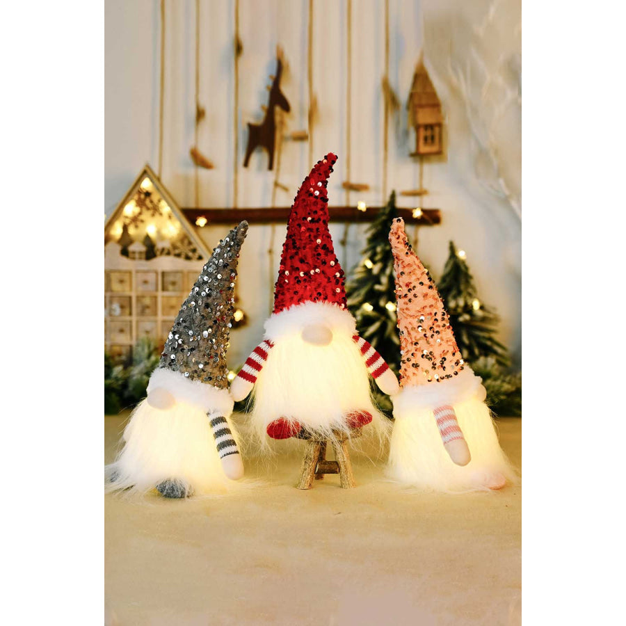 3-Pack Sequin Light-Up Christmas Gnomes Red/Pink/Gray / One Size/3 Pack Apparel and Accessories