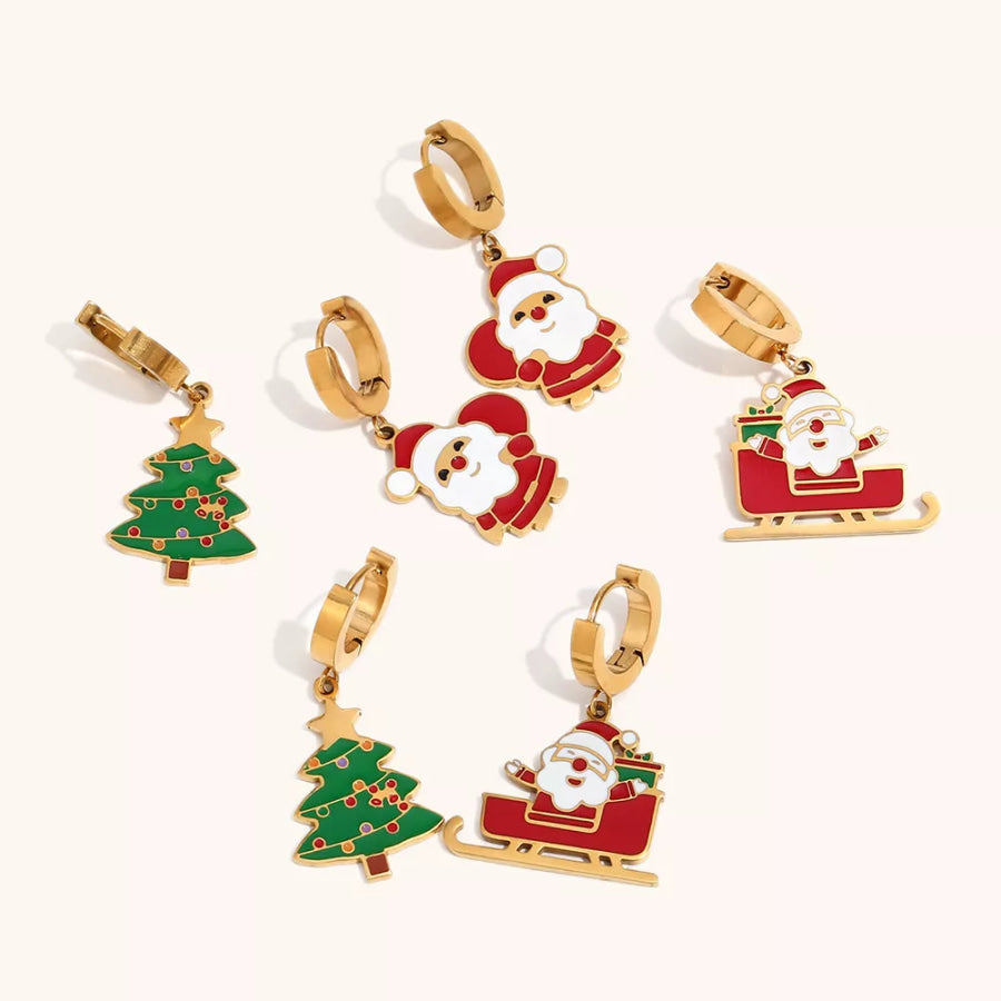 3 Pair Christmas Theme Dangle Hoop Earrings Gold / onesize Apparel and Accessories