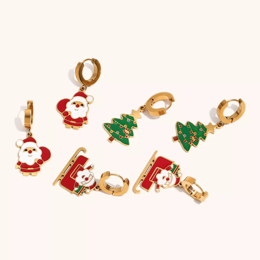 3 Pair Christmas Theme Dangle Hoop Earrings Gold / onesize Apparel and Accessories
