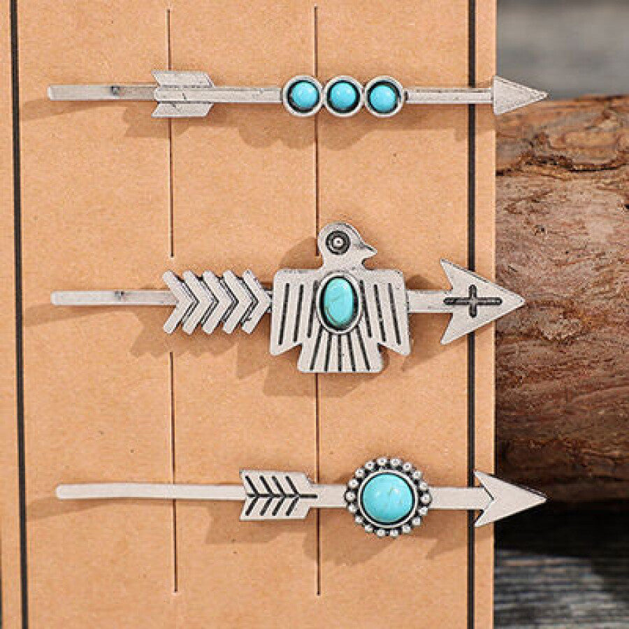 3 PCS/Set Artificial Turquoise Hair Pins Apparel and Accessories