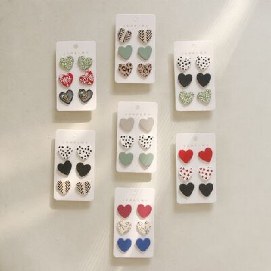 3 Piece Acrylic Heart Stud Earrings Apparel and Accessories