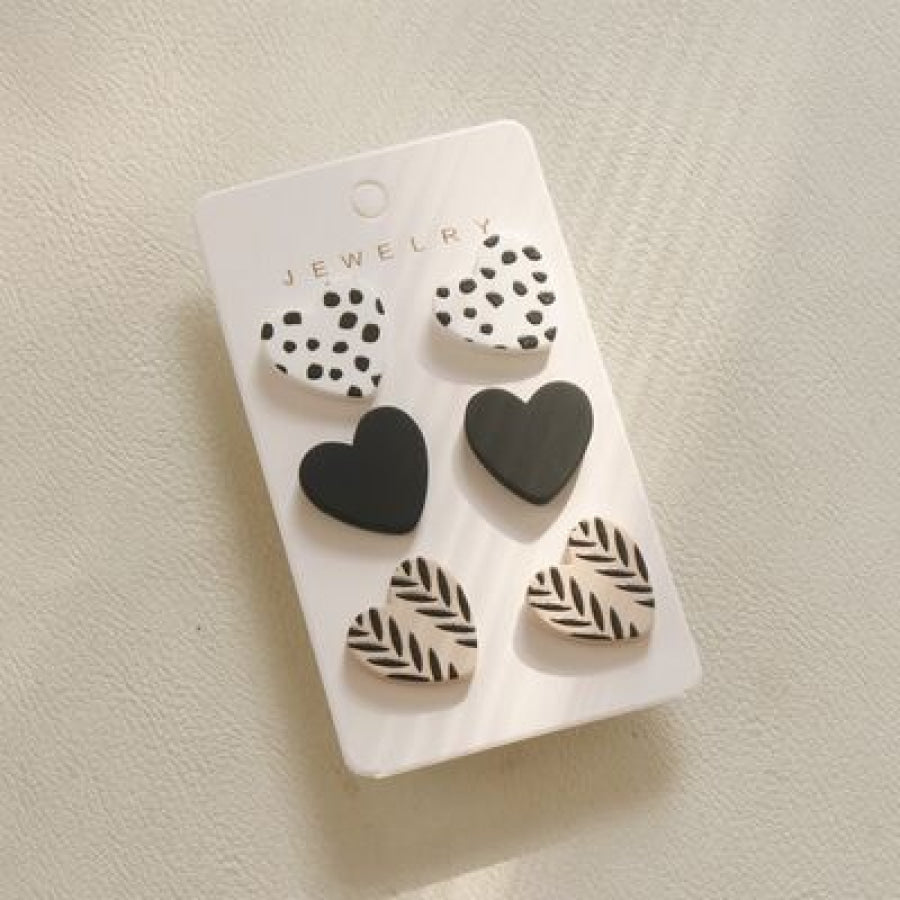 3 Piece Acrylic Heart Stud Earrings Black / One Size Apparel and Accessories