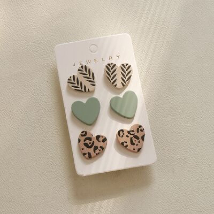 3 Piece Acrylic Heart Stud Earrings Camel / One Size Apparel and Accessories