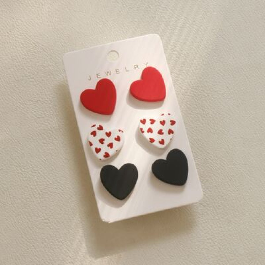 3 Piece Acrylic Heart Stud Earrings Deep Red / One Size Apparel and Accessories