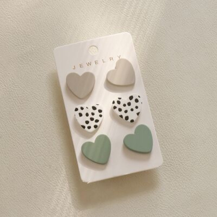 3 Piece Acrylic Heart Stud Earrings Khaki / One Size Apparel and Accessories