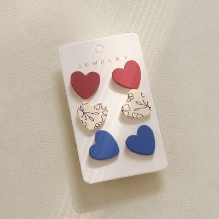 3 Piece Acrylic Heart Stud Earrings Peacock Blue / One Size Apparel and Accessories