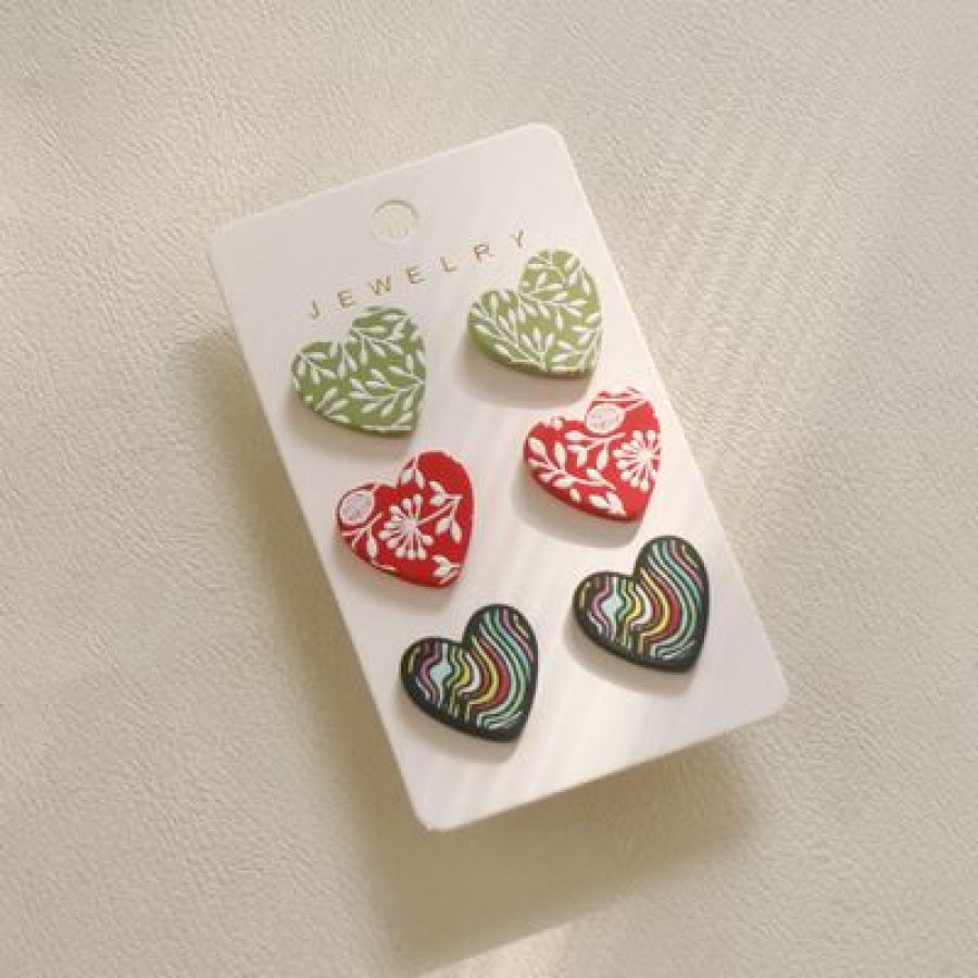 3 Piece Acrylic Heart Stud Earrings Teal / One Size Apparel and Accessories