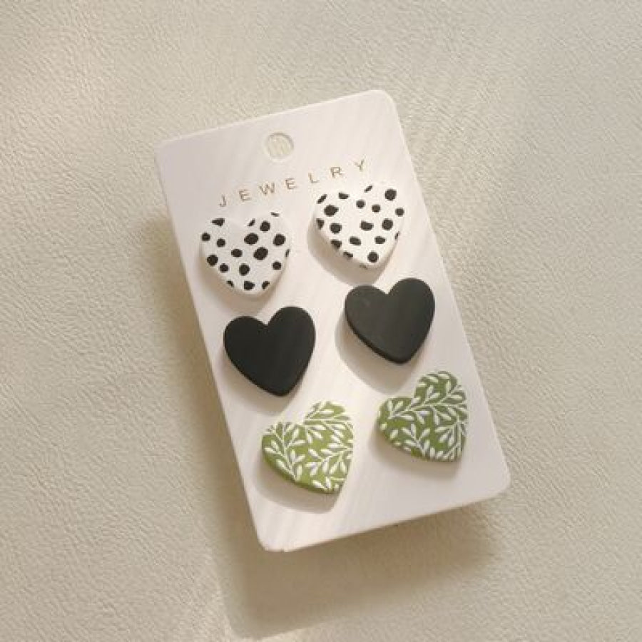 3 Piece Acrylic Heart Stud Earrings White / One Size Apparel and Accessories