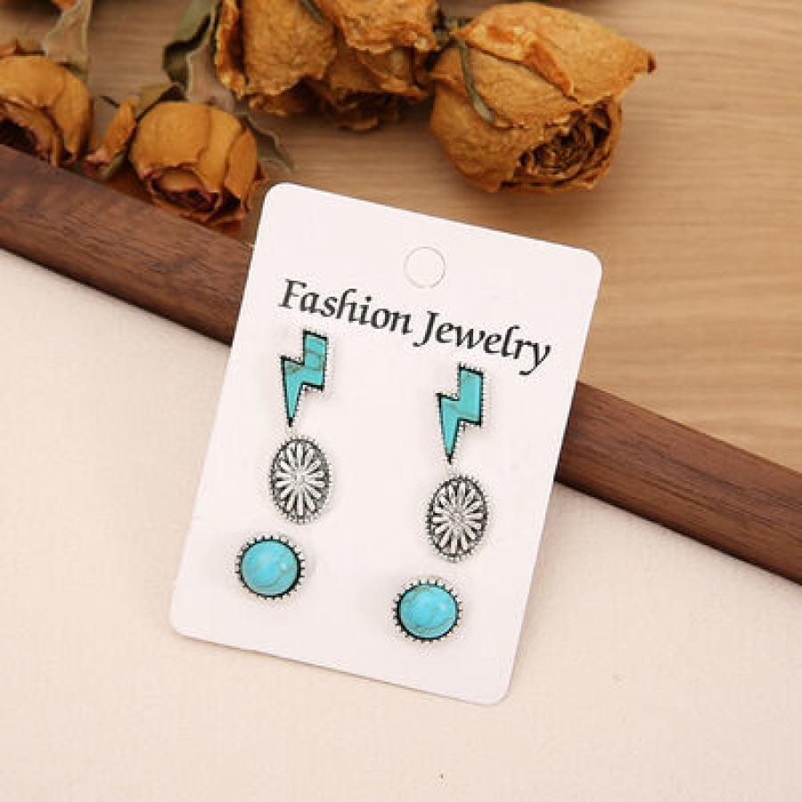 3 Piece Artificial Turquoise Stud Earrings Silver / One Size Apparel and Accessories