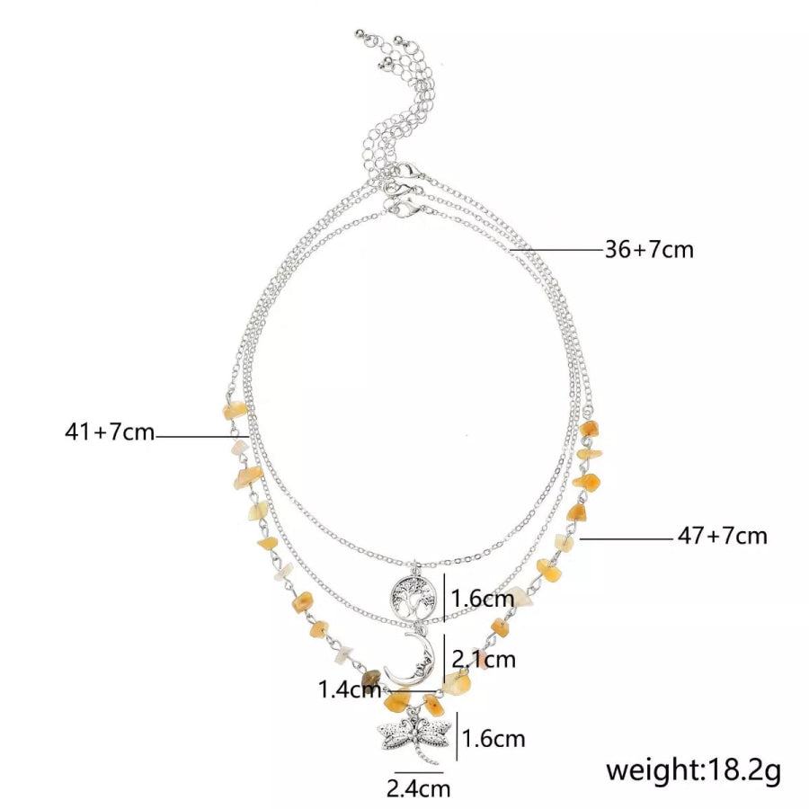 3-Piece Bohemian Layered Dragonfly Moon Tree Pendant Necklace Silver / onesize Apparel and Accessories