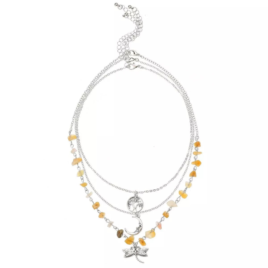 3-Piece Bohemian Layered Dragonfly Moon Tree Pendant Necklace Silver / onesize Apparel and Accessories